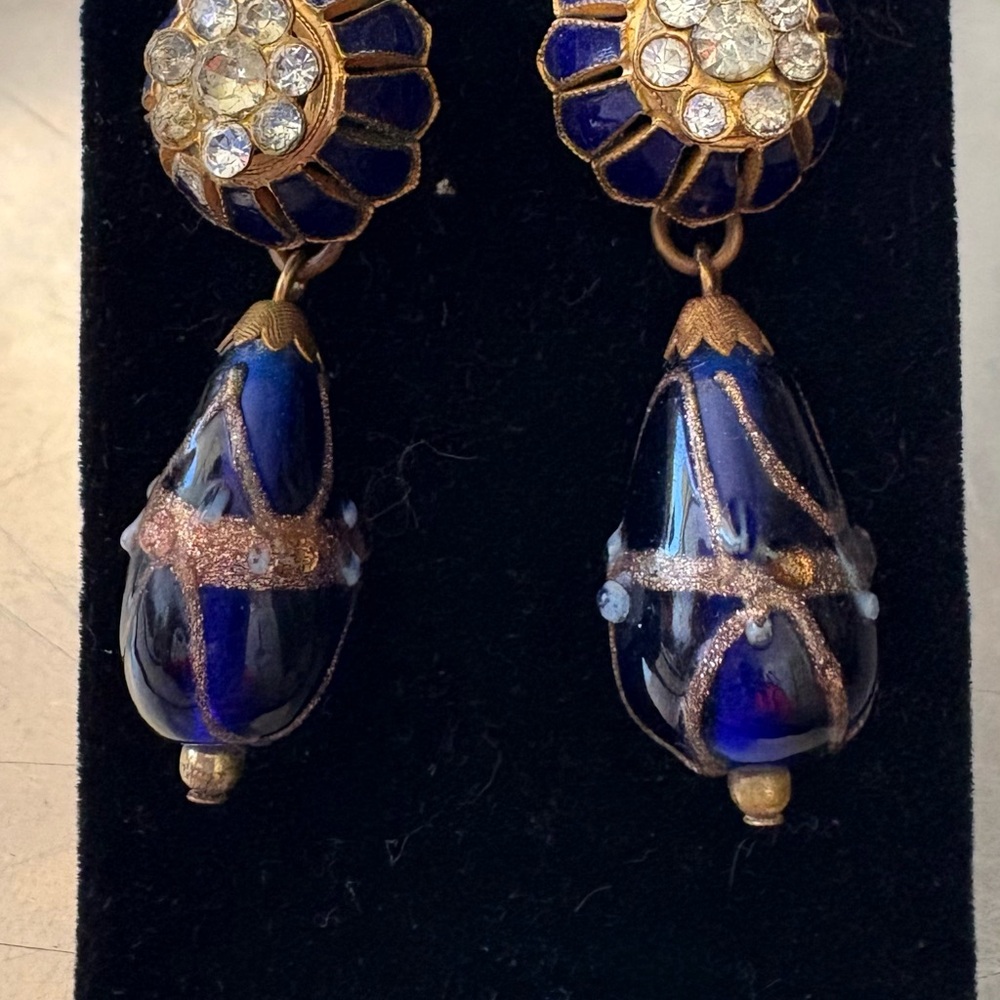 Elegant Blue and Gold Drop Pierced Earrings